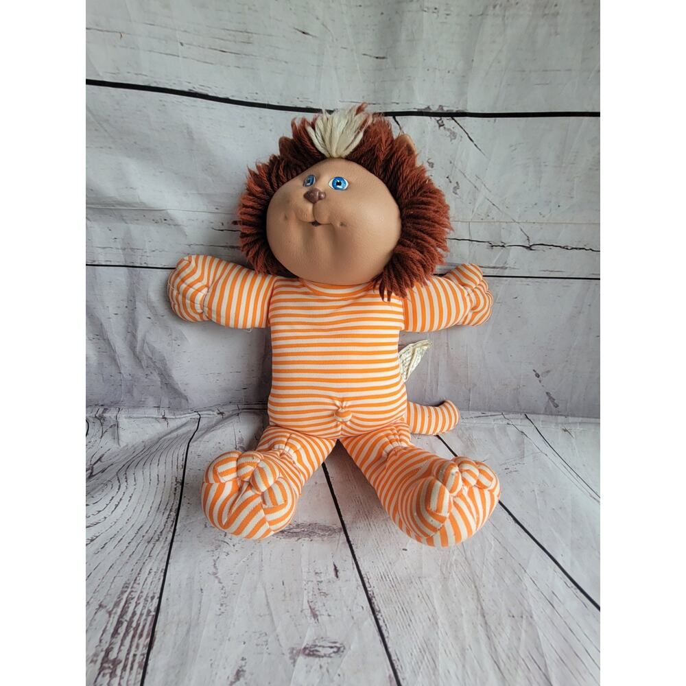 Vintage 1983 Koosas Cabbage Patch Kids Cat Brown Hair White Stripe Blue Eyes